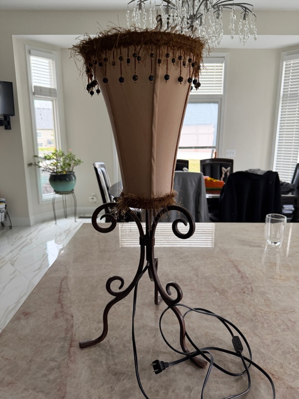 Bombay Brown and Tan Decorative Table Lamp with Beaded Trim